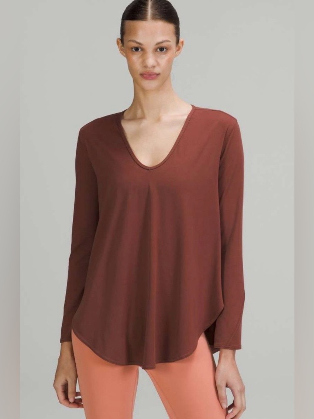 Lululemon Nulu Relaxed Fit Yoga V-Neck Long Sleeve Top maroon color Size 8-10?